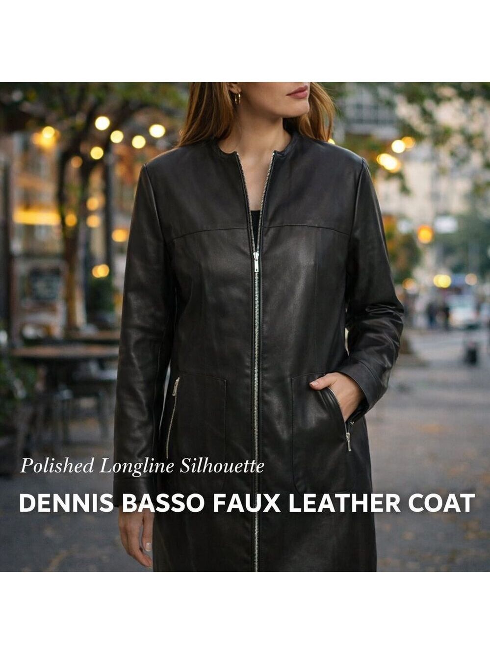 Dennis by Dennis Basso Faux Leather Zip Coat Women’s L Black